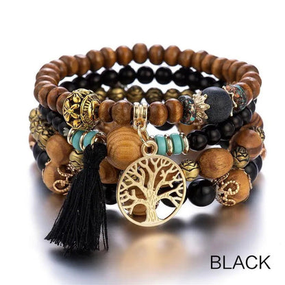 1PACK/2PACKS Beaded Bracelets Bohemian Bracelets Multi-Layered Wooden Beads Char