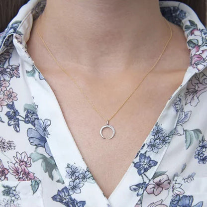 0.10 CT. T.W. Moon Double Horn Pendant Necklace in 14K Yellow Gold