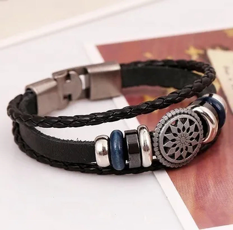 Men'S Bracelet Male Fashion Leather Cord South Korea Multilayer Personality to R