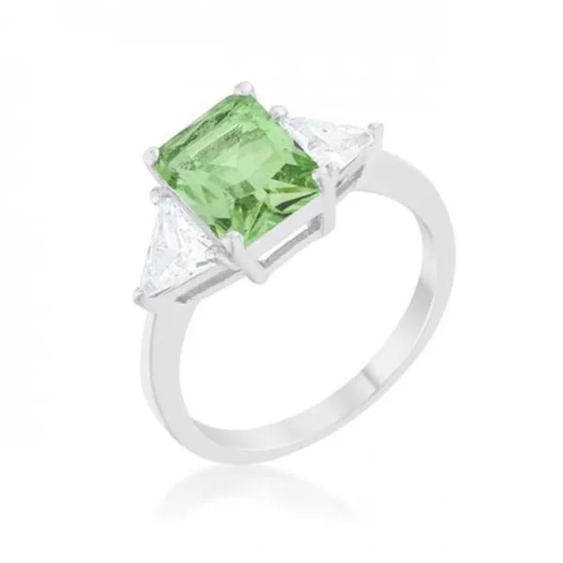 Classic Rhodium Engagement Ring, Peridot - Size 8