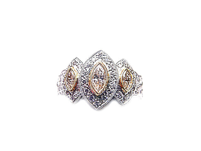 3 MARQUISE CUT DIAMONDS WITH ROUND BRILLIANT CUT DIAMONDS TOP SET RING PLATINUM