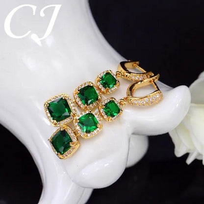 CANDICE Luxury Yellow Gold Plated Drop Earrings Jewelry Square Ruby Red Cubic Zi