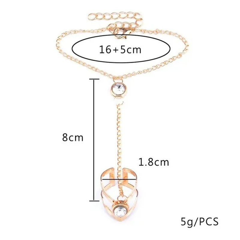 Vintage Gold Big Crystal Ring Bracelet Wrist Chain Jewelry Fashion Hand Back Ban