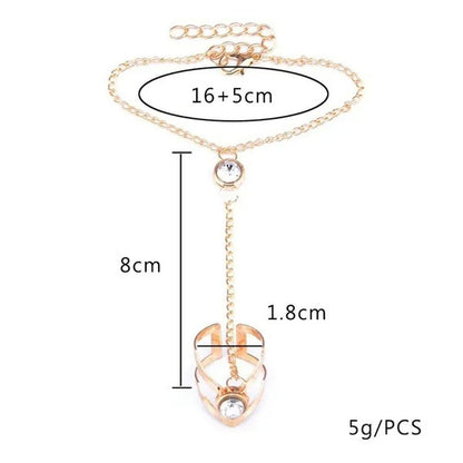 Vintage Gold Big Crystal Ring Bracelet Wrist Chain Jewelry Fashion Hand Back Ban