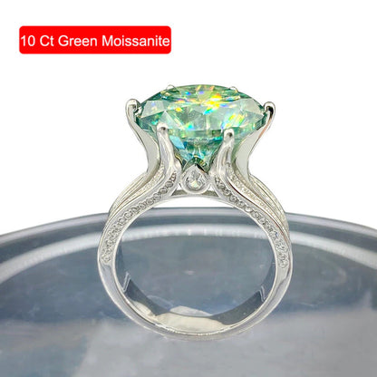 10 Carat Green Color Moissanite Ring S925 Silver Plate Pt950 White Gold