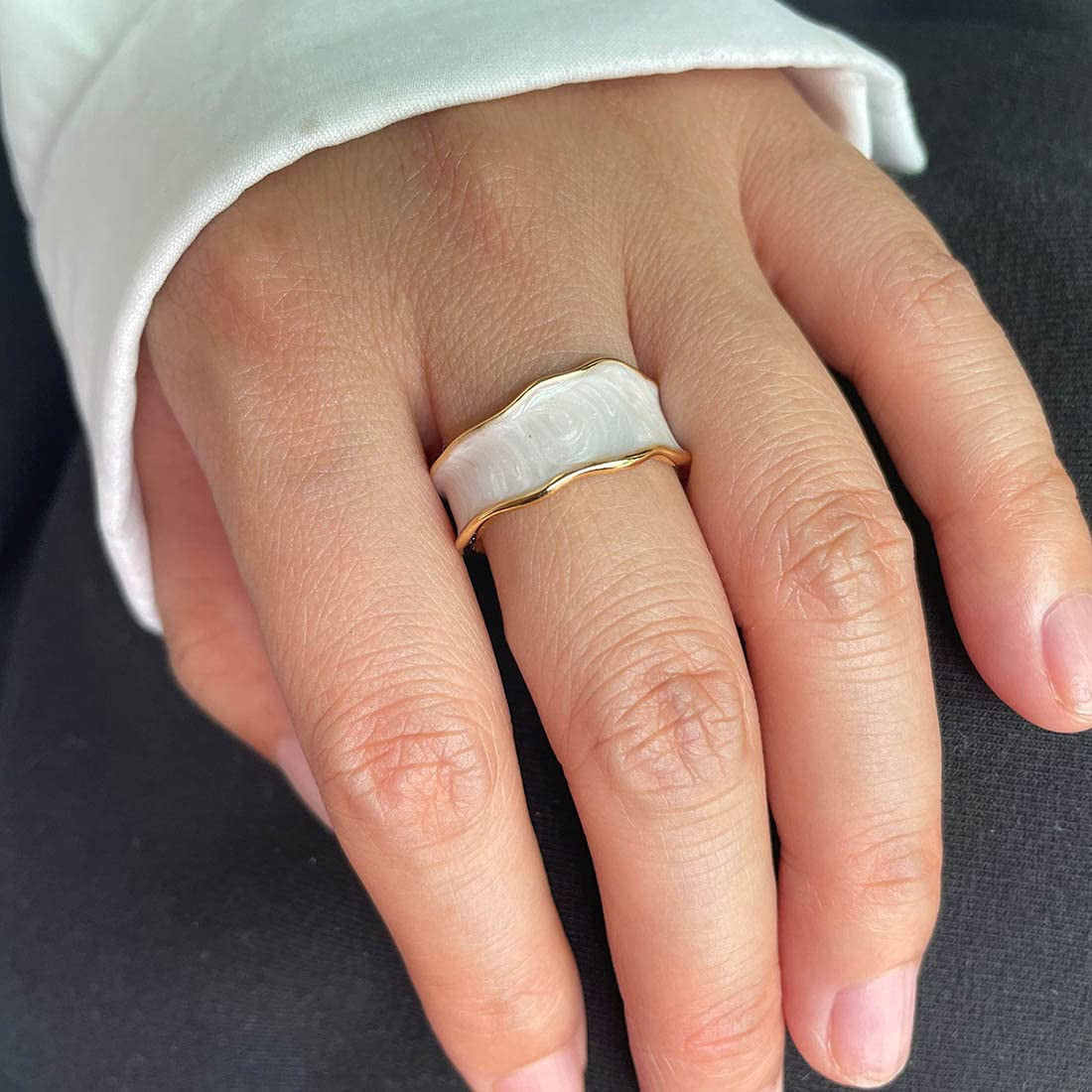 Enamel Drip Glaze Ring Gold Vintage Style Band Ring Adjustable Stackable Finger