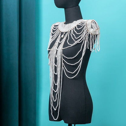 Fashion Tassel Design Handmade Pearl Shoulder Chain Big Size Necklace Pearl