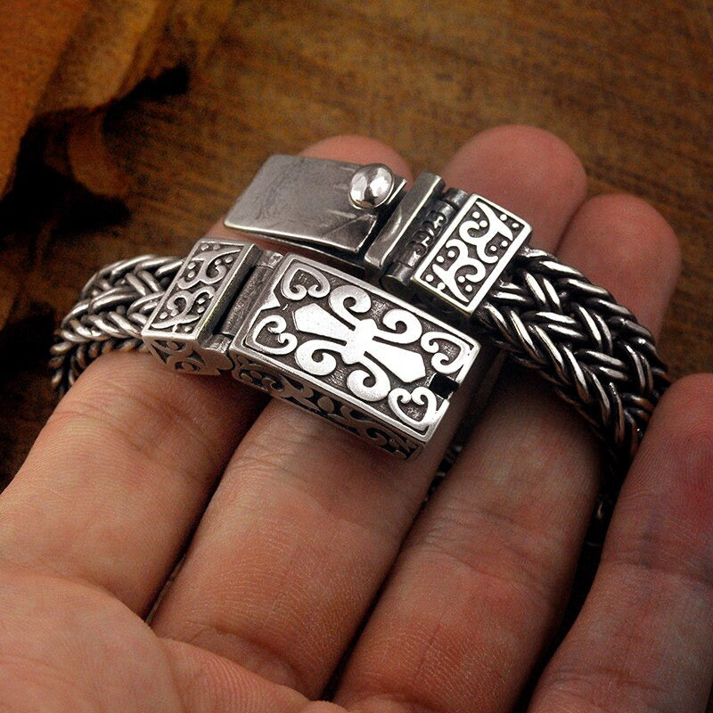 Real 925 Sterling Silver Bracelet Men'S Wide 11Mm Retro Punk Rock Wire Chain