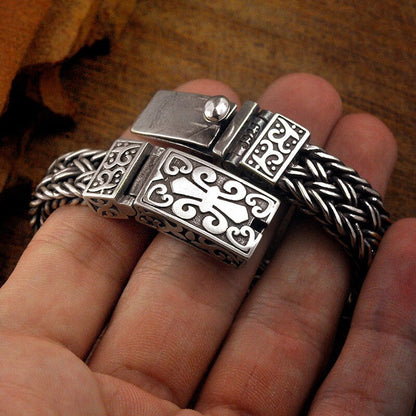 Real 925 Sterling Silver Bracelet Men'S Wide 11Mm Retro Punk Rock Wire Chain