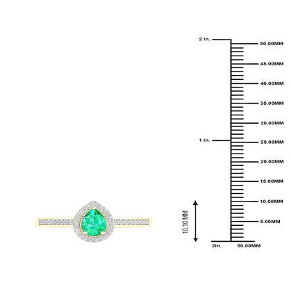 Imperial Gemstone 10K Yellow Gold Pear Emerald 1/8 CT TW Diamond Halo Women'S Ri