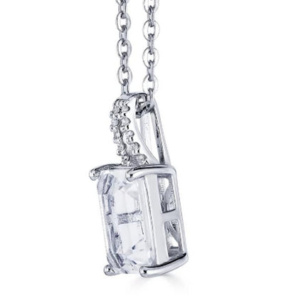 Emerald Cut Gemstone Pendant with Diamond Accent in Sterling Silver
