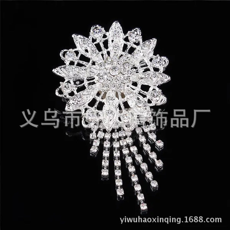 Bridal Brooch round Flower Tassel Diamond Inlaid Alloy Brooch High-Grade PIN