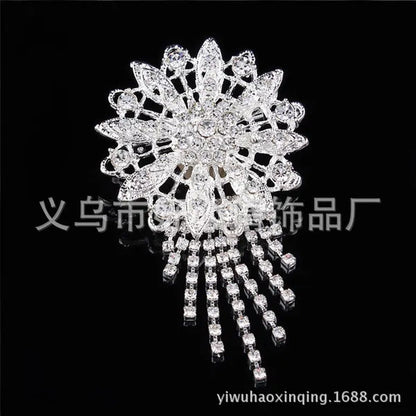 Bridal Brooch round Flower Tassel Diamond Inlaid Alloy Brooch High-Grade PIN