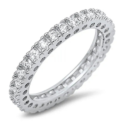 Sterling Silver Diamond Cubic Zirconia CZ .925 Women'S Anniversary Eternity Wedd