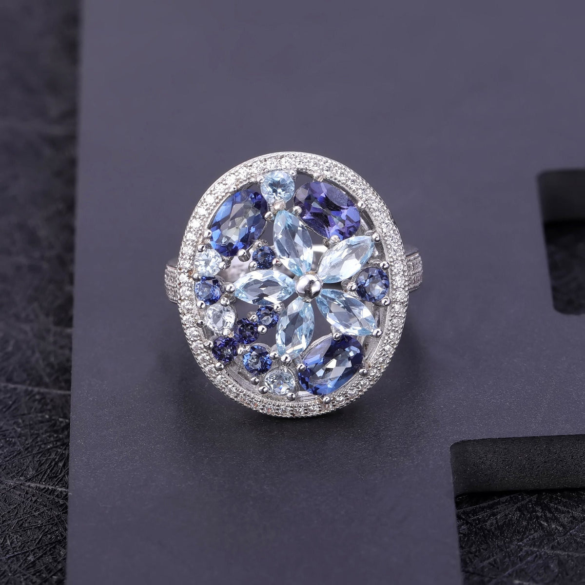 Gemstone Ring Women European and American Retro Natural Stone Topaz Crystal Ring
