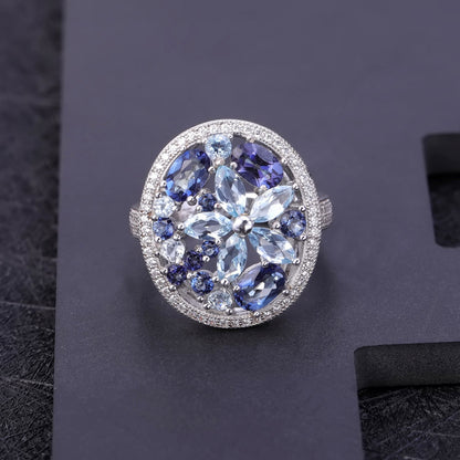 Gemstone Ring Women European and American Retro Natural Stone Topaz Crystal Ring