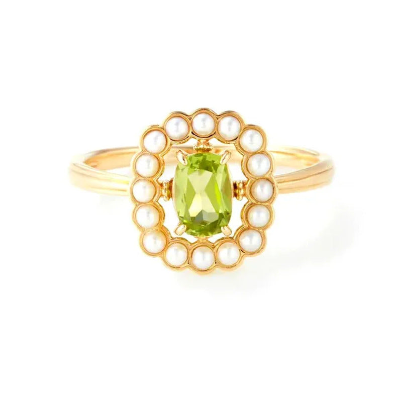 Agete Same Japanese Ring Rectangular Peridot Silver Ring Natural Freshwater Pear
