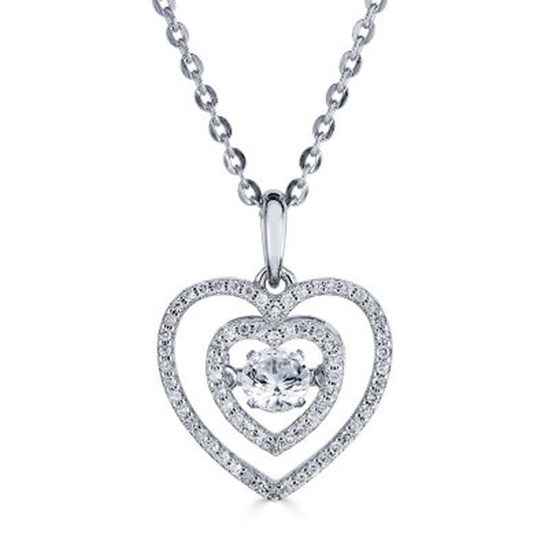 Sterling Silver Dancing Lab Created White Sapphire and 0.14 CT. T.W. Diamond Hea