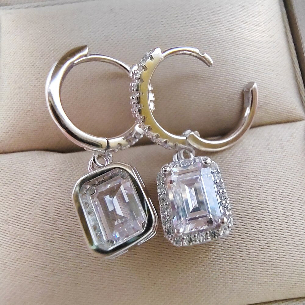 1+1CT 5X7MM Emerald Cut Rectangular Moissanite Earrings Passed the
