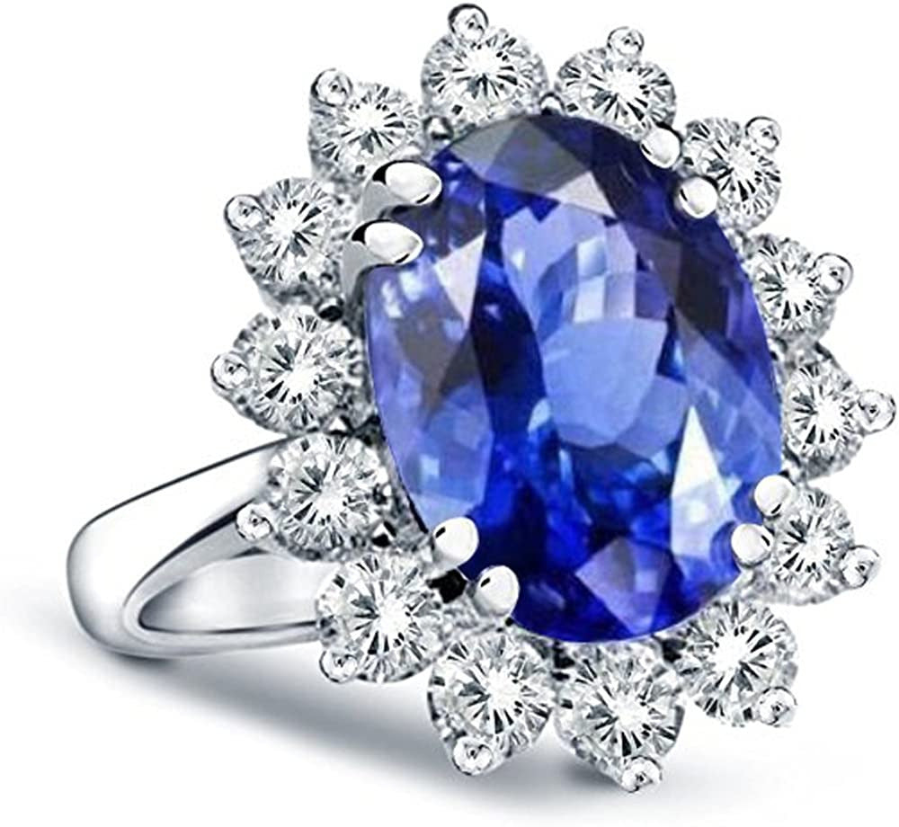 14K Gold Princess Diana Genuine Diamond & Sapphire Ring, 3.00Ctw