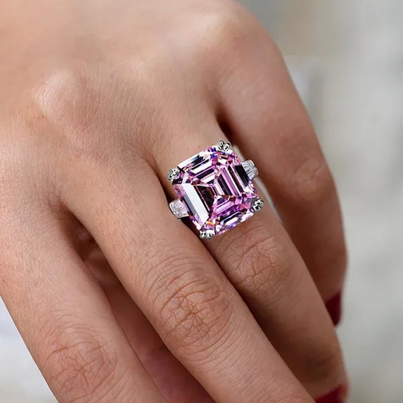 Luxury 100% 925 Sterling Silver Created Pink White Sapphire Square Cut Diamond W