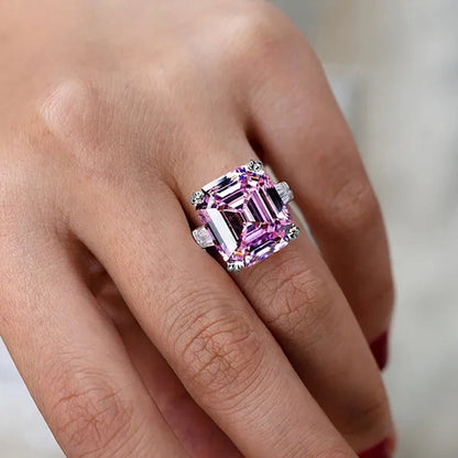 Luxury 100% 925 Sterling Silver Created Pink White Sapphire Square Cut Diamond W