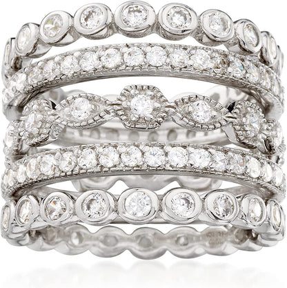 2.50 Ct. T.W. CZ Jewelry Set: 5 Eternity Bands in Sterling Silver