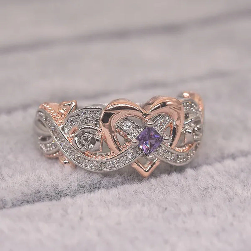 New Rose Princess Square Ring European and American Love Shape Ring Bride Weddin