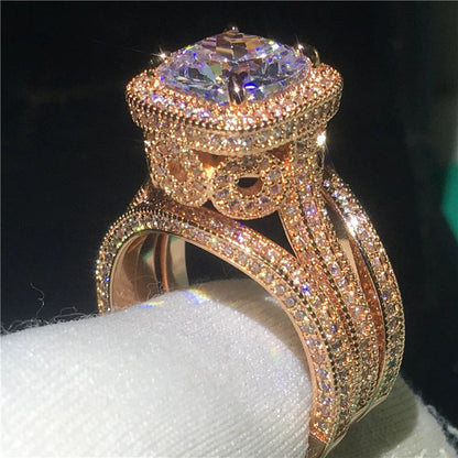 18K Rose Gold Vintage 3-In-1 Diamond Cz Ring Set 925 Sterling Silver Jewelry