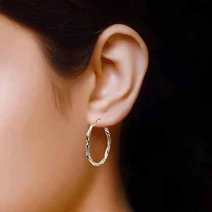Luxury 14K Solid Gold Hoop Earrings Spiral Circle Earrings Simple Earrings Big C