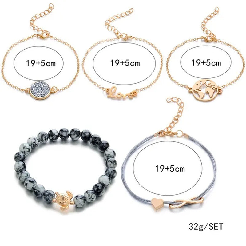 Fashion 5 Pieces / Set of Women'S Love Turtles Braided Rope Bracelet Jewelry Gif