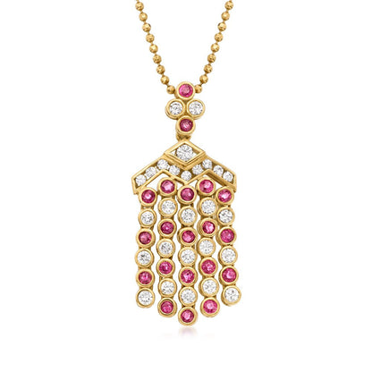 C. 1980 Vintage 1.33 Ct. T.W. Diamond and 1.09 Ct. T.W. Ruby Pendant Necklace in