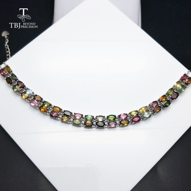 Tbj,9.5Ct Natural Fancy Color Tourmaline Bracelet in 925 Sterling Silver