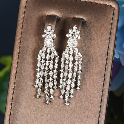 Luxury 3PCS Long Sweater Chain Necklace Earring Sets for Women Bridal Wedding Cu