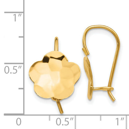 14K Yellow Gold Concave Hammered Flower Disc Earrings 20X13 Mm