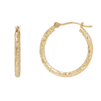 14K Yellow Gold Diamond-Cut Hoop Set