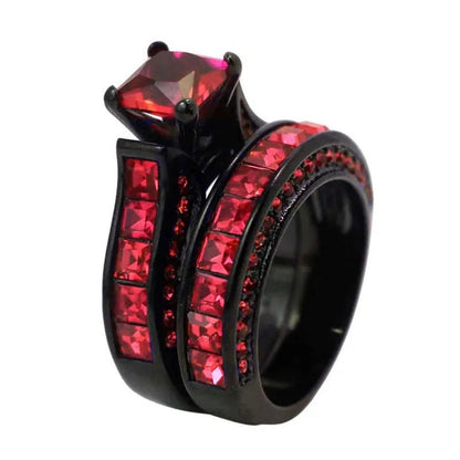Sz6-12 (TWO RINGS) Couple Rings Black and Red Ring Titanium Steel Wedding Band R