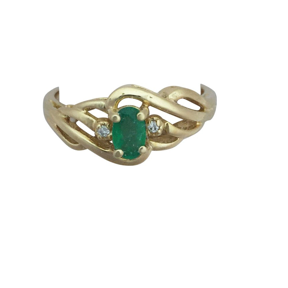 Oval Emerald and Diamond Ring 14K Yellow Gold