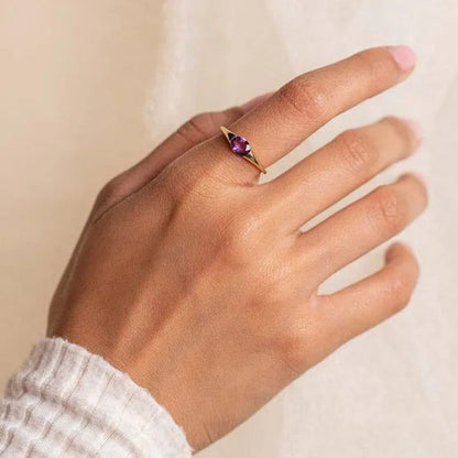 Luxury Fashion Creative Purple Crystal Diamond Ring Purple Gem Gold Ring Jewelry