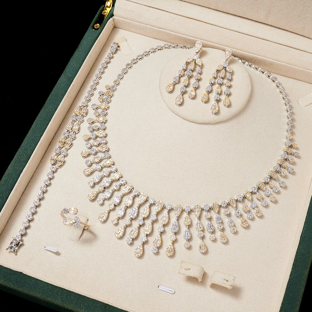 Elegant Necklace Set Cubic Zirconia Jewelry for Women Anniversary Dubai Bridal