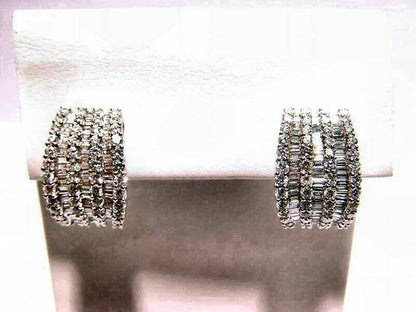 5.81 CT DIAMOND 4 ROW ROUND BR SHAPE 3 ROW BAGUETTE SHAPE CHANNEL HUGGY EARRING