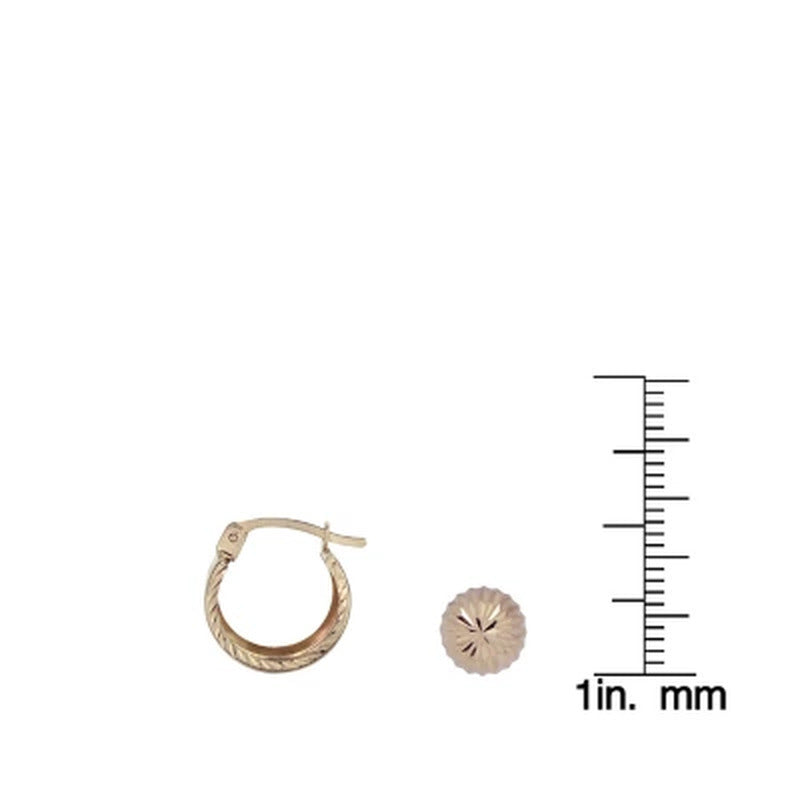 14K Yellow Gold Diamond Cut Hoop & Stud Earring Set