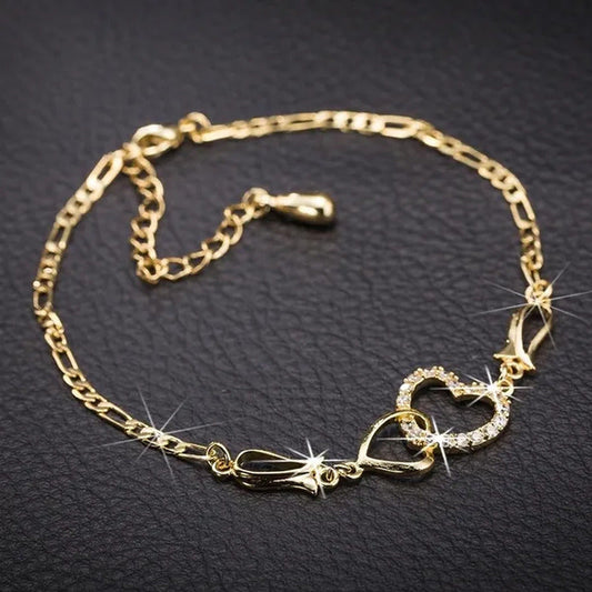 New Fashion Double Love Anklet Female Anklet Rosegold Gold Silver Bracelet for W