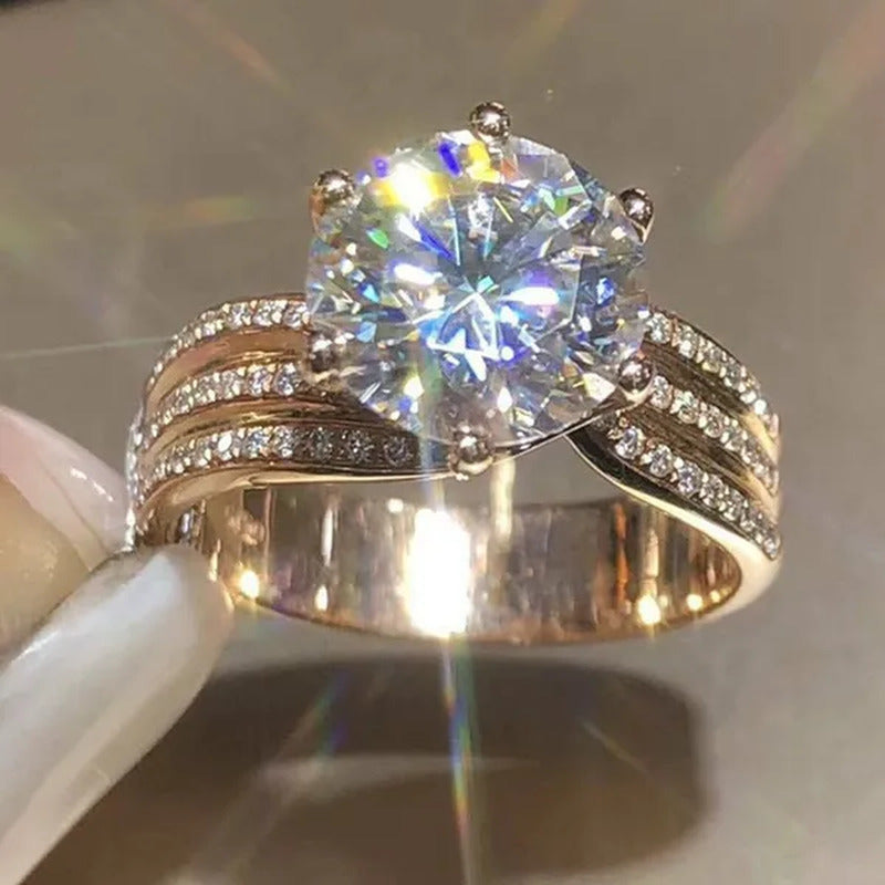 Exquisite Women'S Fashion Two-Color Princess Square Diamond Ring Bride Wedding R