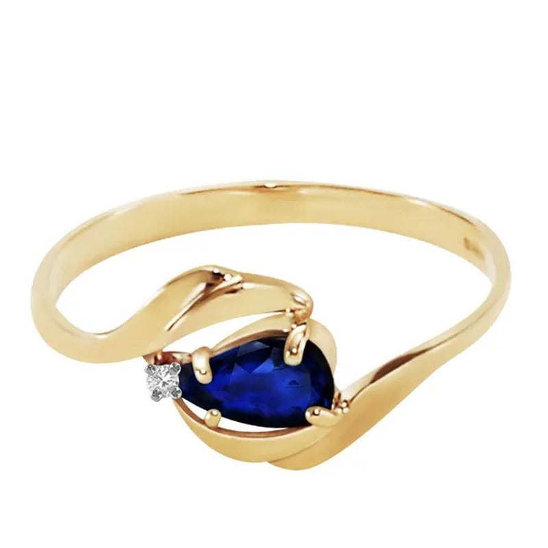 14K Yellow, White, Rose Gold Ring with Natural Diamond and Pear-Shaped Sapphire