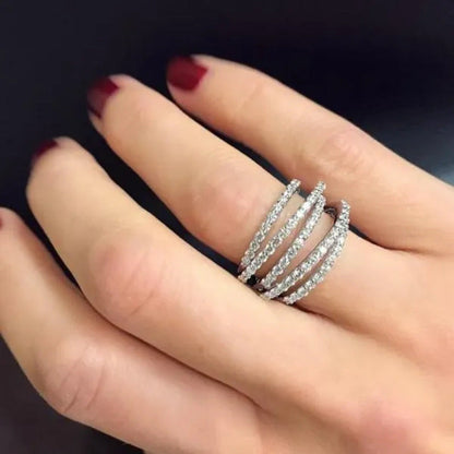 Multilayer Design 925 Sterling Silver Diamond Stacking Ring Engagement Wedding R