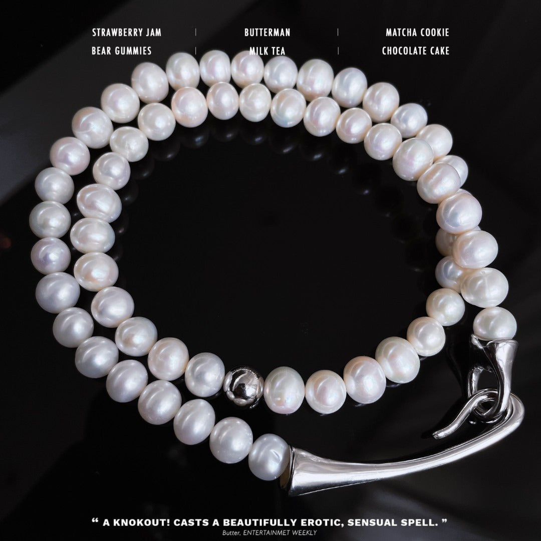 S925 Silver White Pearl round Bead Hook Necklace about 50CM