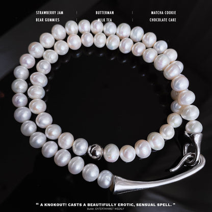 S925 Silver White Pearl round Bead Hook Necklace about 50CM