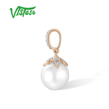 Authentic14K 585 Rose Gold Pendant for Women Sparkling Diamond Fresh Water White