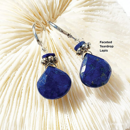 Blue Earrings Lapis Lazuli, Royal Blue Natural Stone, Faceted Dangle Minimalist,